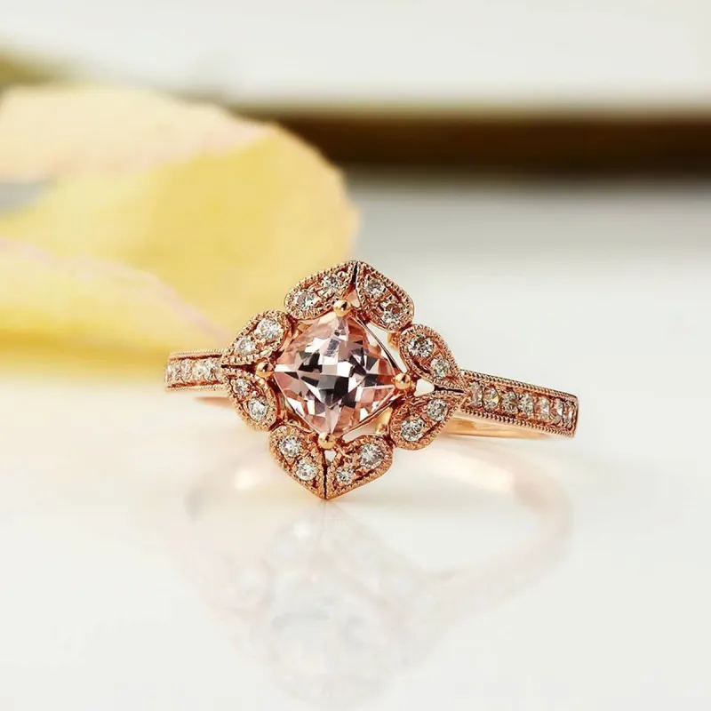 Auriya 10k Rose Gold 3/4ct Cushion Morganite Halo Diamond Engagement Ring 1/5cttw sold by Zulily
