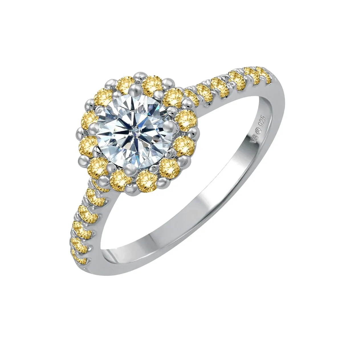 Sterling Silver with Moissanite and Yellow Sapphire Halo Ring sold by Zulily product image thumbnail 5
