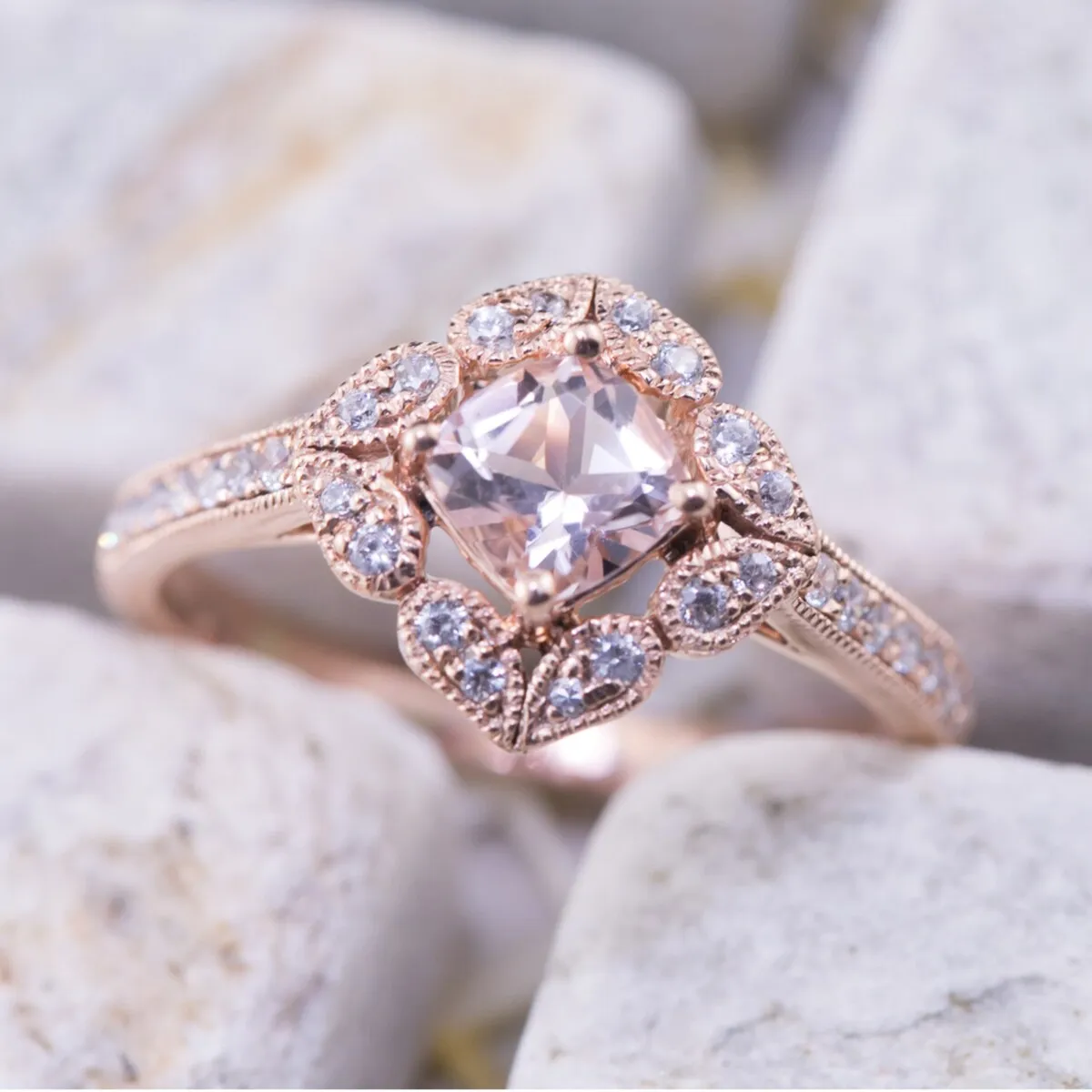 Auriya 10k Rose Gold 3/4ct Cushion Morganite Halo Diamond Engagement Ring 1/5cttw sold by Zulily product image thumbnail 2