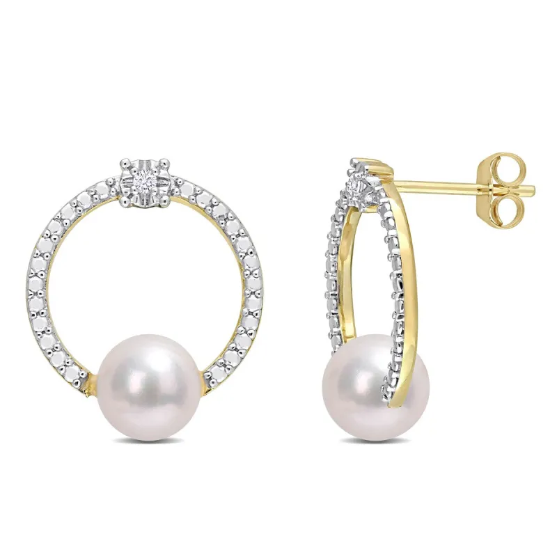 Miadora Cultured Freshwater Pearl & White Topaz Earrings in 10k Yellow Gold (7-7.5mm) sold by Zulily