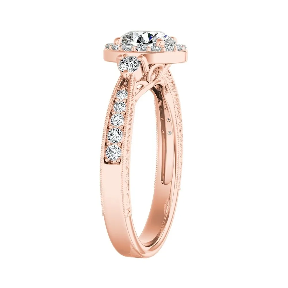 Auriya 14k Gold Vintage Inspired 4ct Round Moissanite and 1/3ct TDW Diamond Halo Engagement Ring sold by Zulily