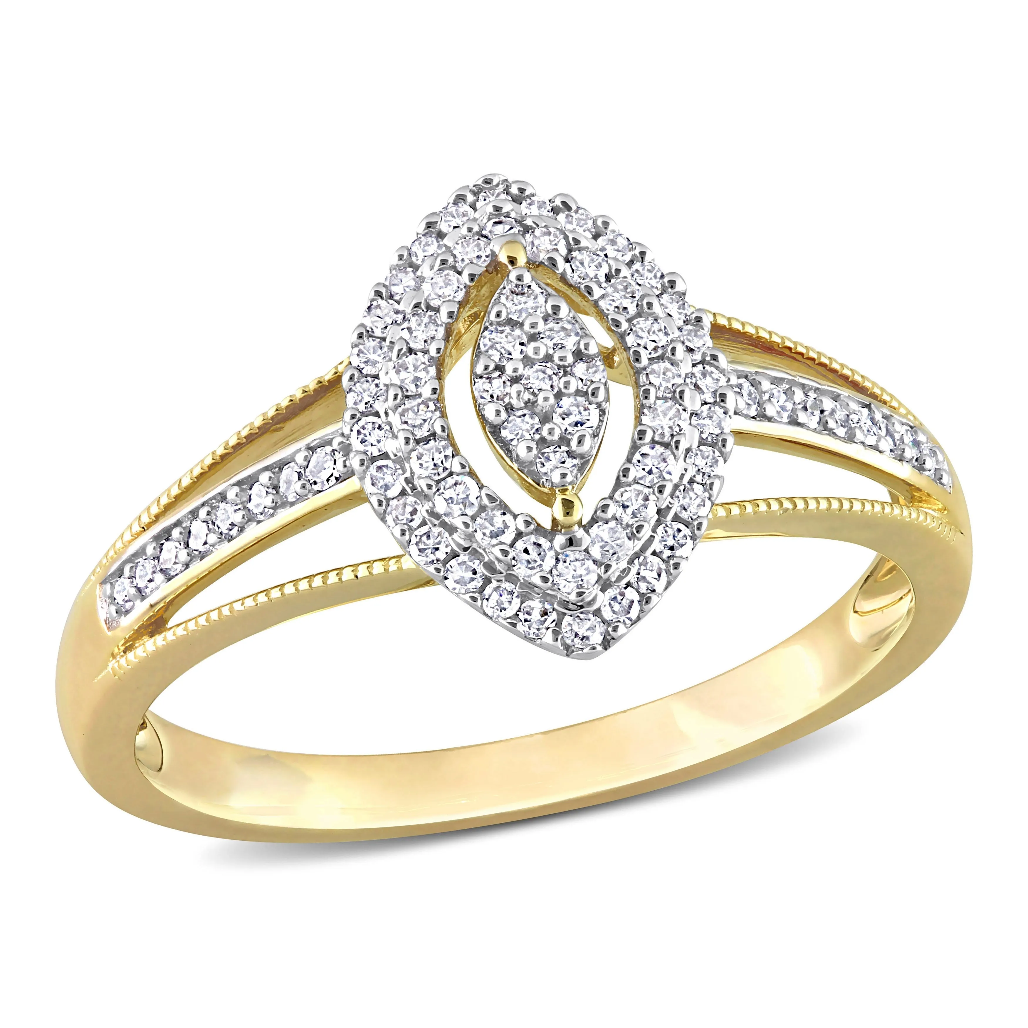 Miadora 1/4ct TDW Diamond Double Halo Marquise Cluster Split Shank Ring in 10k Yellow Gold sold by Zulily