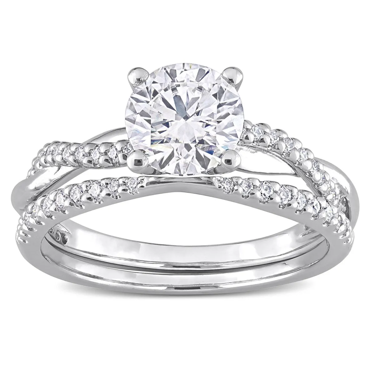Miadora 1 1/2ct DEW Moissanite Crossover Bridal Ring Set in Sterling Silver sold by Zulily product image thumbnail 3