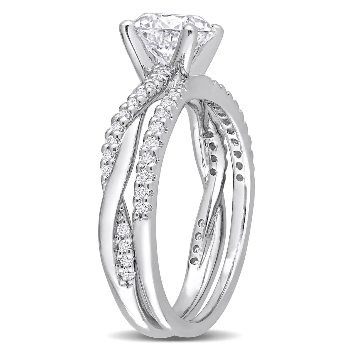 Miadora 1 1/2ct DEW Moissanite Crossover Bridal Ring Set in Sterling Silver sold by Zulily product image thumbnail 4