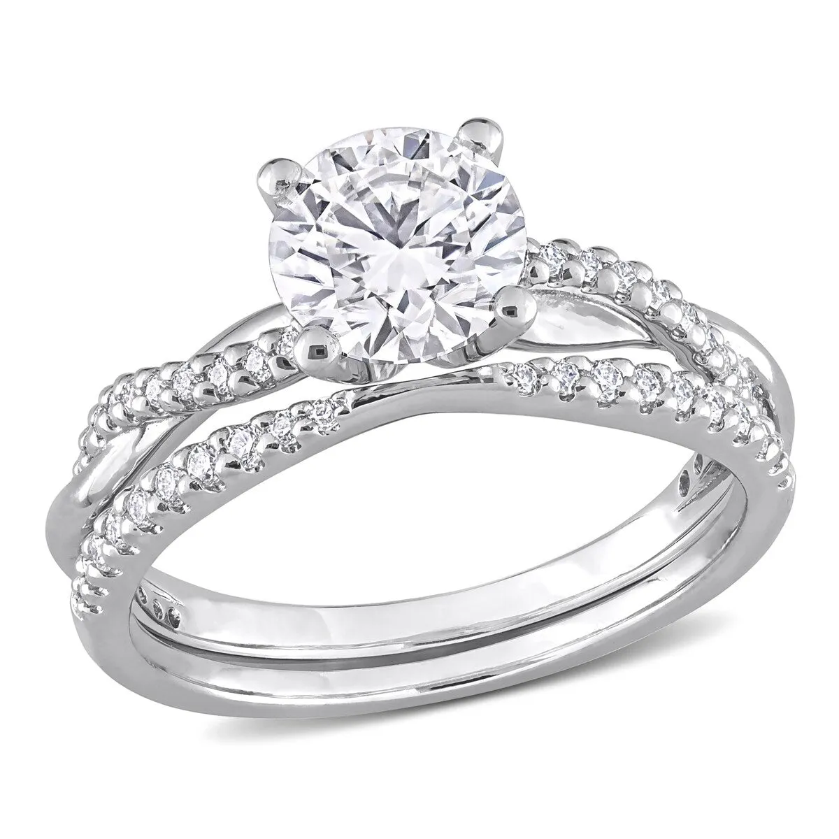 Miadora 1 1/2ct DEW Moissanite Crossover Bridal Ring Set in Sterling Silver sold by Zulily
