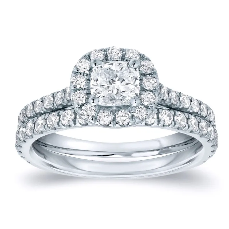 Auriya Platinum 1 carat TW Cushion-cut Halo Diamond Engagement Ring Set sold by Zulily