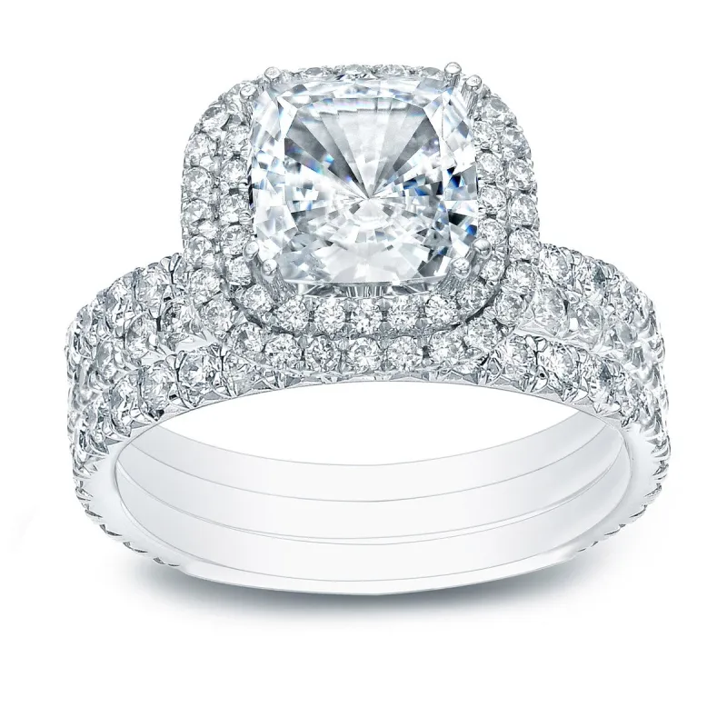 Auriya 2 1/2ctw Cushion-cut Halo Diamond Engagement Ring 3pc Set 14k Gold sold by Zulily