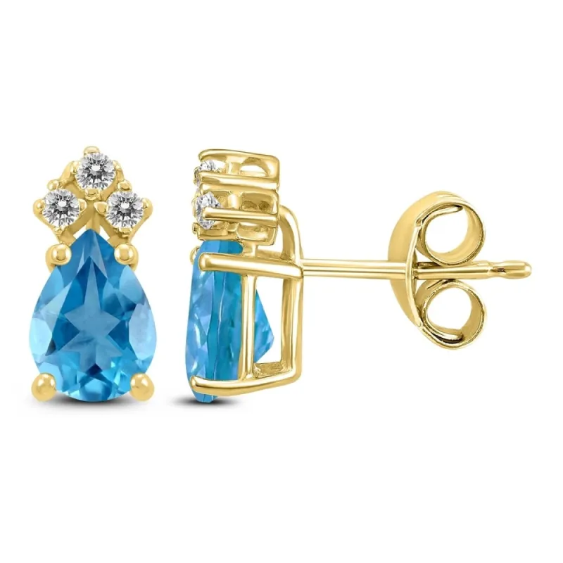 14K Yellow Gold 7x5MM Pear Blue Topaz and Diamond Earrings sold by Zulily