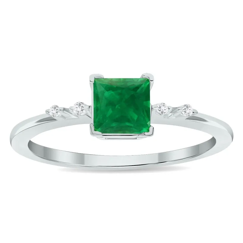 Women's Emerald and Diamond Sparkle Ring in 10K White Gold made by Zulily