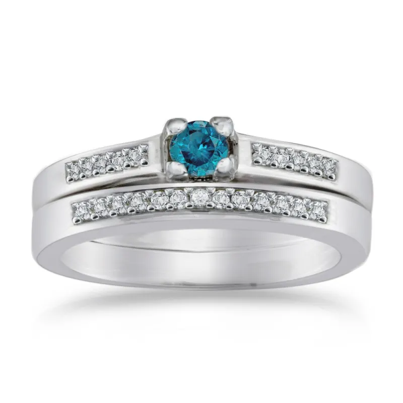 Auriya 10K Gold 1/4ctw Petite Blue Diamond Engagement Ring Set sold by Zulily