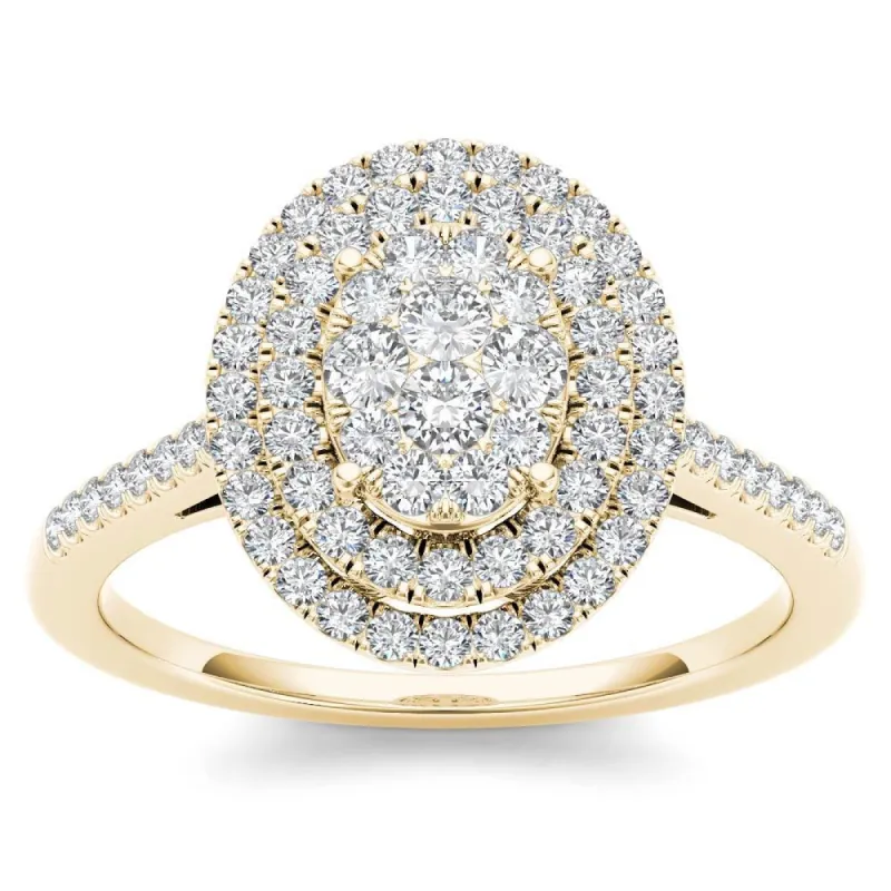 De Couer 14k Yellow Gold 1/3ct TDW Diamond Double Frame Engagement Ring sold by Zulily