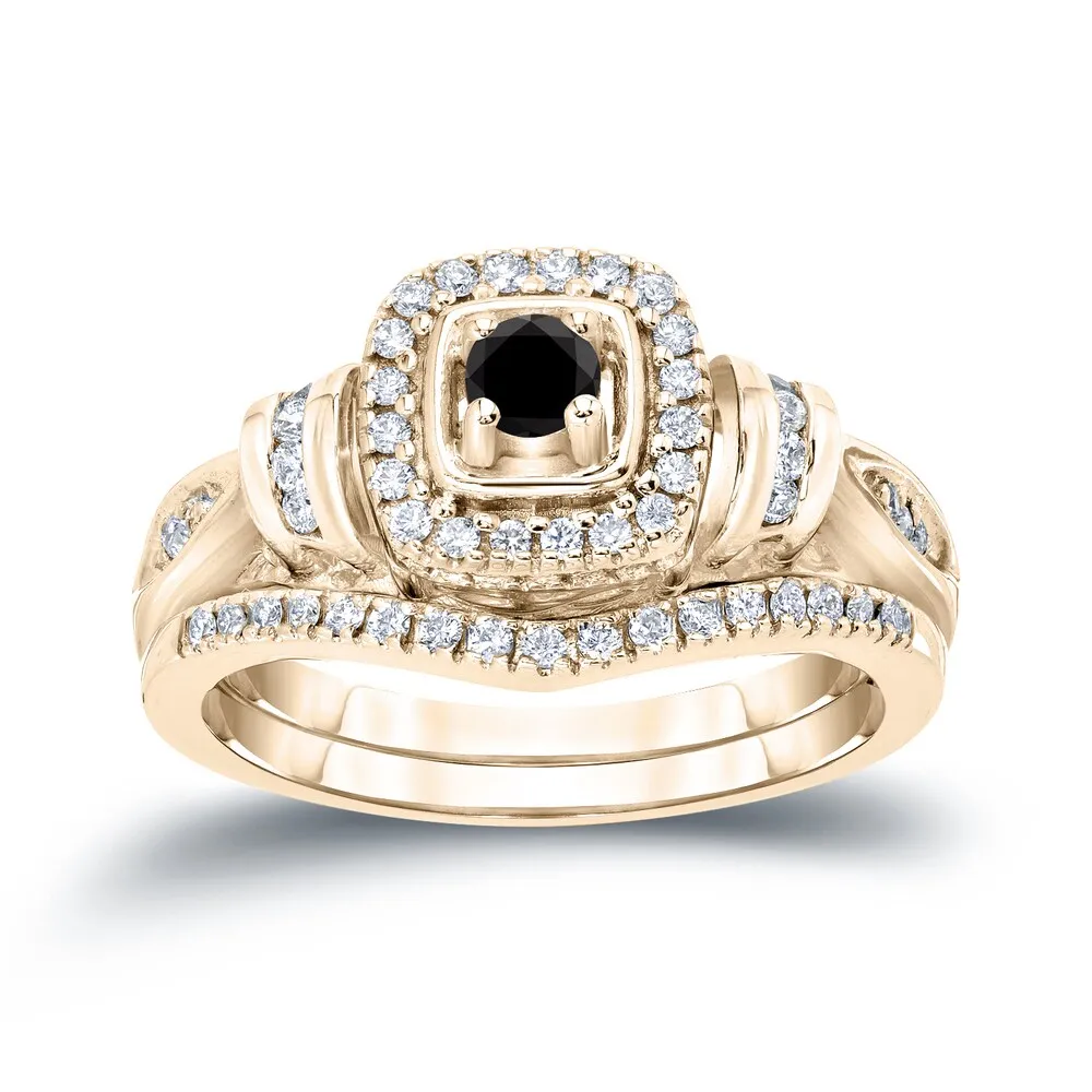 Auriya 1/2ctw Halo Black Diamond Engagement Ring and Wedding Band Set 14k Gold sold by Zulily product image thumbnail 2