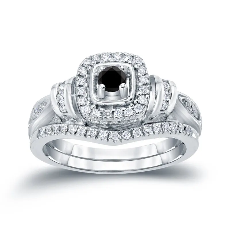 Auriya 1/2ctw Halo Black Diamond Engagement Ring and Wedding Band Set 14k Gold sold by Zulily
