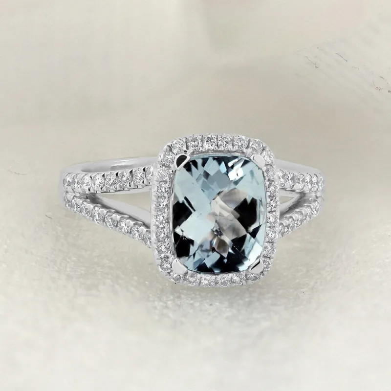 Auriya 1ct Cushion-cut Fancy Cushion-cut Aquamarine and 3/8ctw Halo Diamond Engagement Ring 14kt Gold sold by Zulily