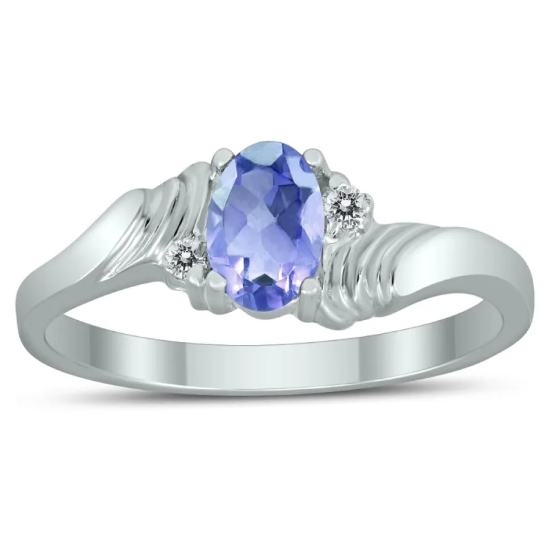 6X4MM Tanzanite and Diamond Wave Ring in 10K White Gold sold by Zulily