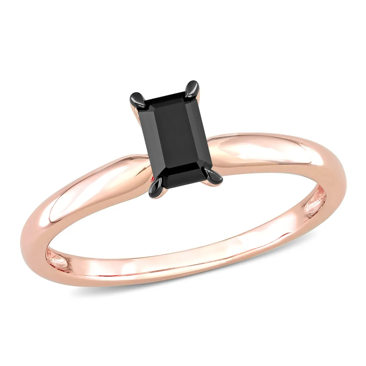 Miadora 1/2ct TDW Emerald-cut Black Diamond Solitaire Engagement Ring in 14k Rose Gold sold by Zulily product image thumbnail 2