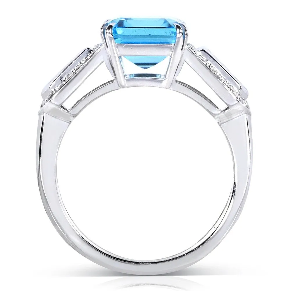 Annello by Kobelli 14k White Gold 4 1/2ct TGW Emerald-cut Blue Topaz and Bullet-cut Diamond Art Deco Ring sold by Zulily product image thumbnail 3