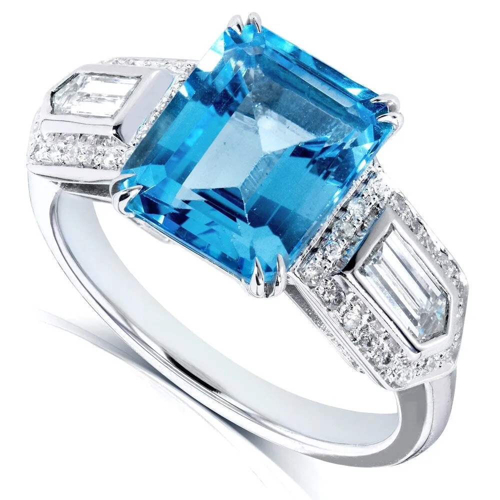 Annello by Kobelli 14k White Gold 4 1/2ct TGW Emerald-cut Blue Topaz and Bullet-cut Diamond Art Deco Ring sold by Zulily product image thumbnail 2