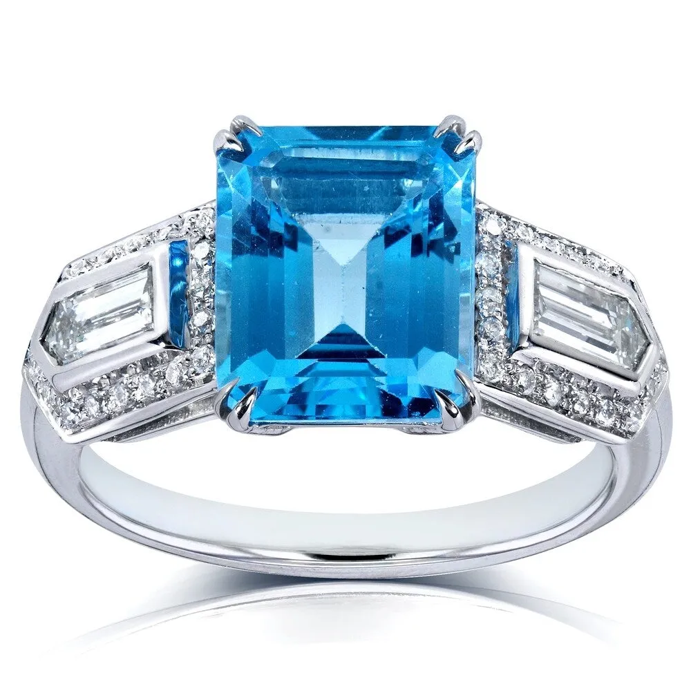 Annello by Kobelli 14k White Gold 4 1/2ct TGW Emerald-cut Blue Topaz and Bullet-cut Diamond Art Deco Ring sold by Zulily