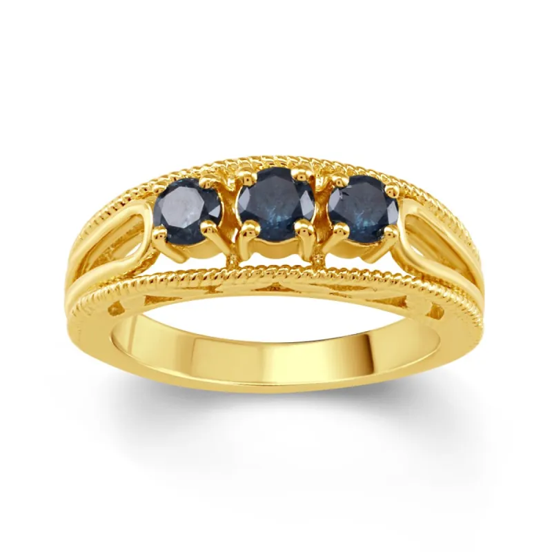 18k Gold Over Sterling Silver 1/2ct TDW Blue Diamond 3- Stone Engagement Ring sold by Zulily