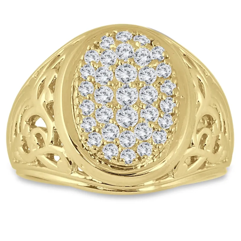 1 Carat TW Engraved Men's Diamond Ring In 10K Yellow Gold sold by Zulily