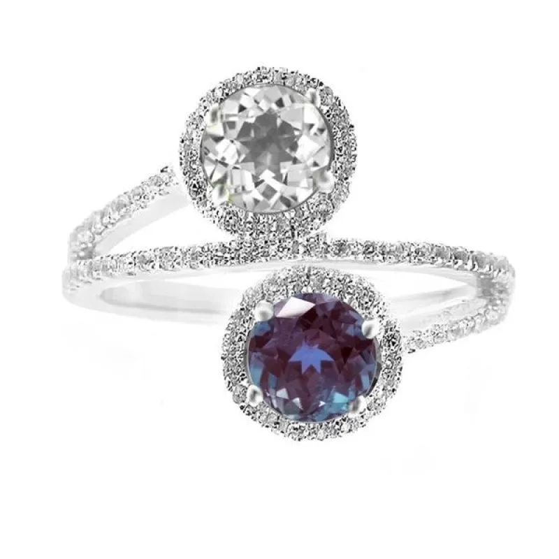 Sterling Sliver Color Changing Blue Alexandrite with White Topaz Bypass Ring sold by Zulily