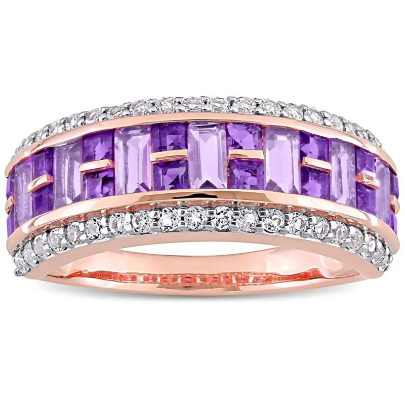 Miadora 10k Rose Gold African-Amethyst Rose de France and White Topaz Mosaic Semi-Eternity Ring sold by Zulily