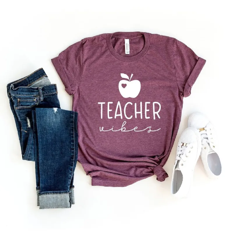 Teacher Vibes Cursive Apple Short Sleeve Tee sold by Zulily