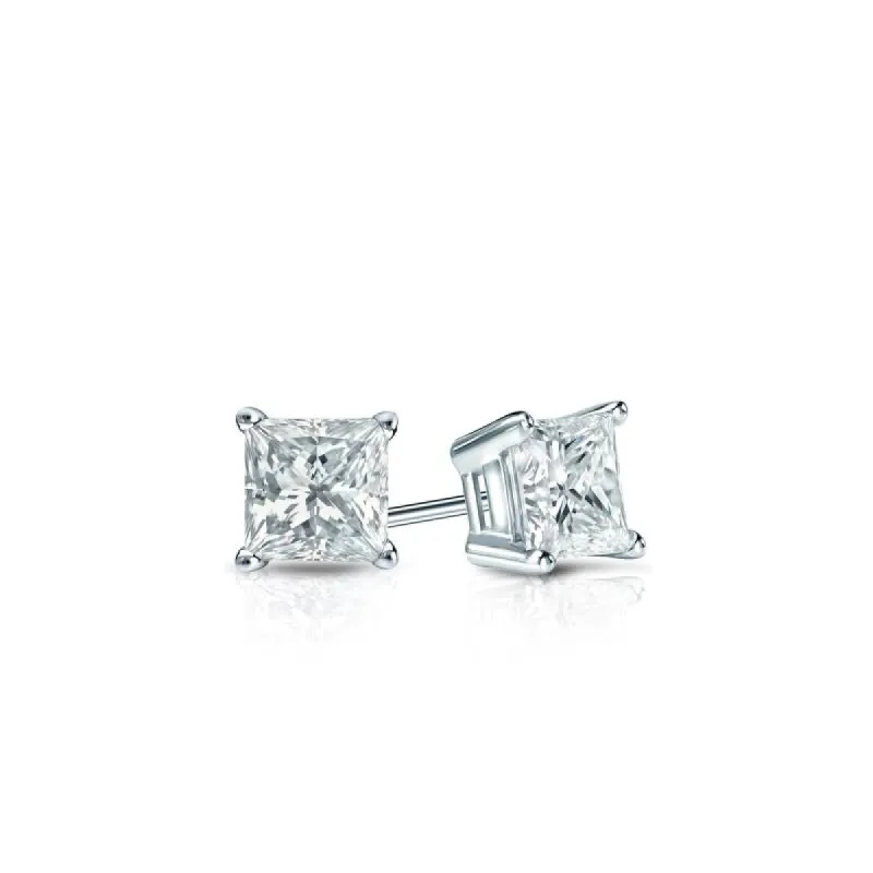 Auriya Plat Gold Lab Grown 0.90 carat TDW Princess Diamond Stud Earrings 4-Prong Basket Screw-back sold by Zulily