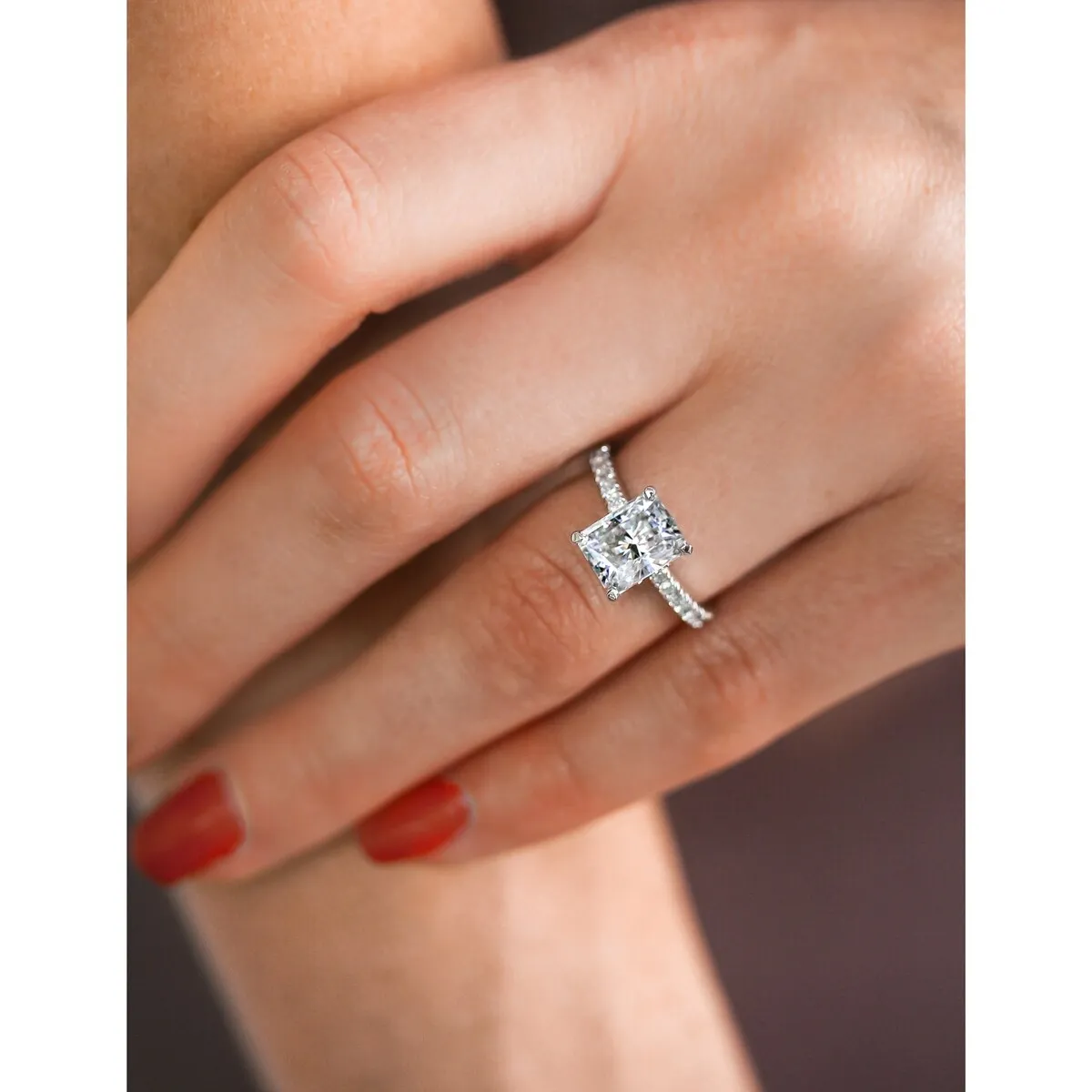 Annello by Kobelli 14k Gold 3 1/6ct TGW Radiant Forever One Moissanite and Diamond Tulip Head Engagement Ring sold by Zulily