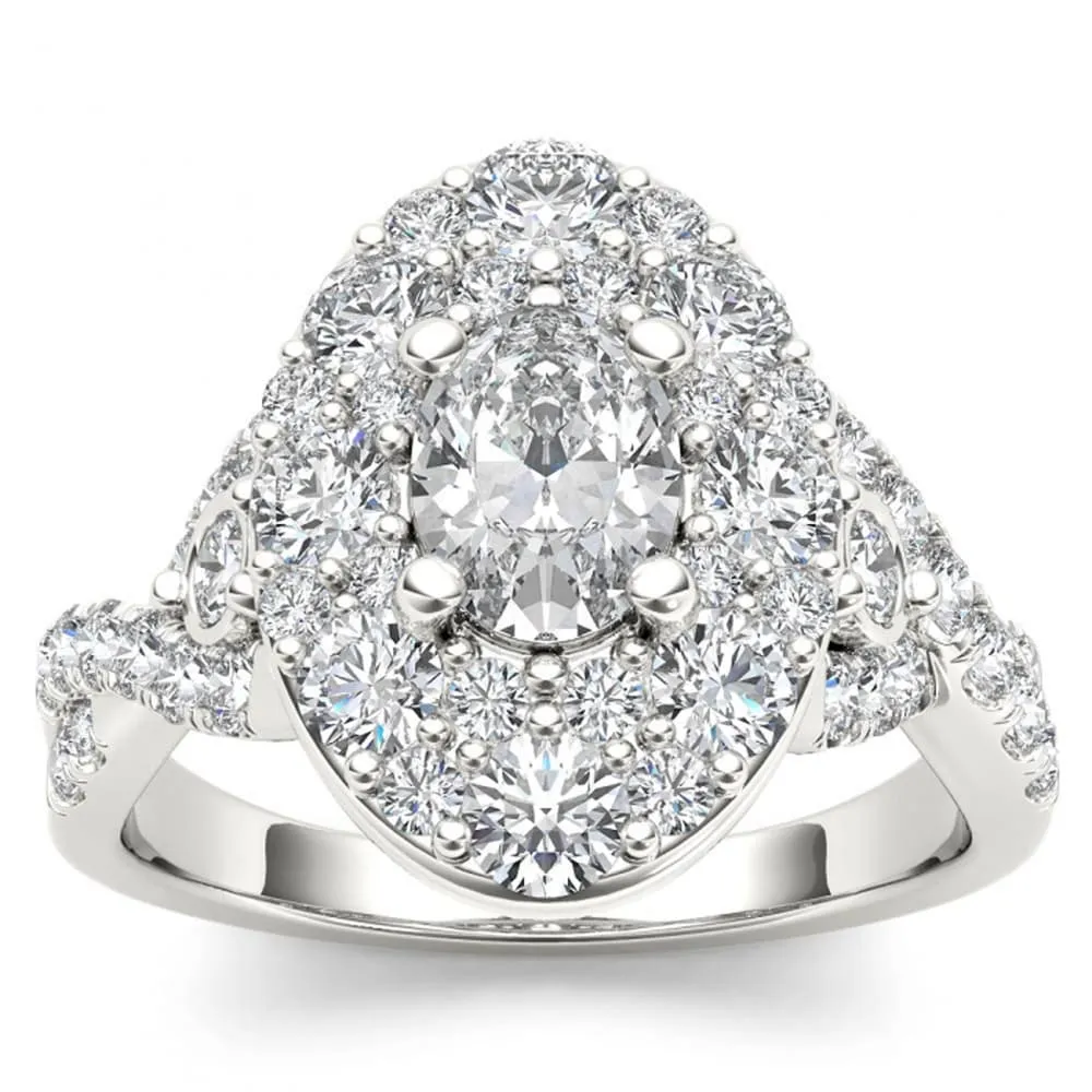De Couer 14k White Gold 2 1/2ct TDW Oval Shape Diamond Halo Engagement Ring - White H-I - White H-I sold by Zulily