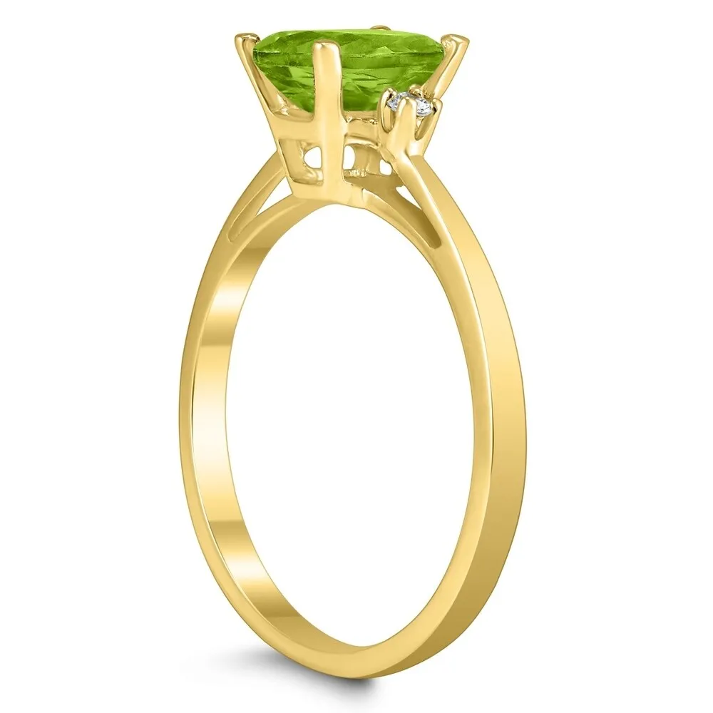 Emerald Cut 7X5MM Peridot and Diamond Three Stone Ring in 10K Yellow Gold sold by Zulily product image thumbnail 2