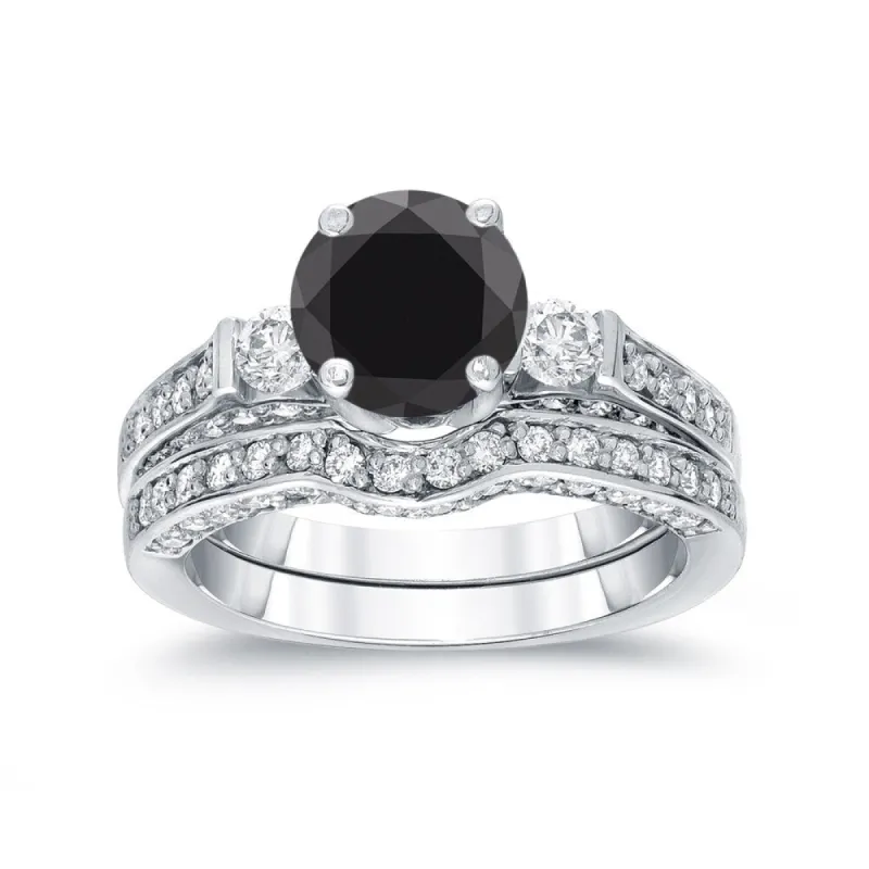 Auriya 2 carat TW Round 3 Stone Black Diamond Engagement Ring Set 14k Gold sold by Zulily