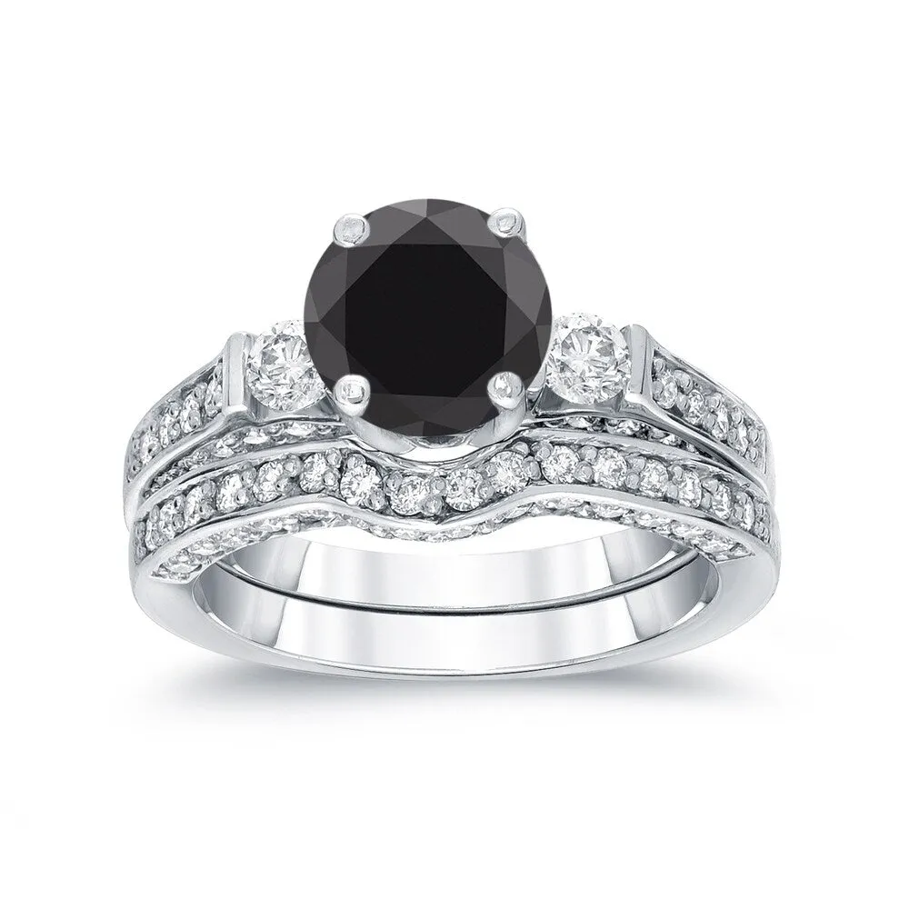 Auriya 2 carat TW Round 3 Stone Black Diamond Engagement Ring Set 14k Gold sold by Zulily