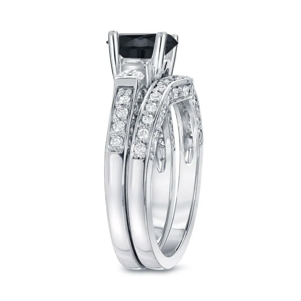 Auriya 2 carat TW Round 3 Stone Black Diamond Engagement Ring Set 14k Gold sold by Zulily product image thumbnail 4