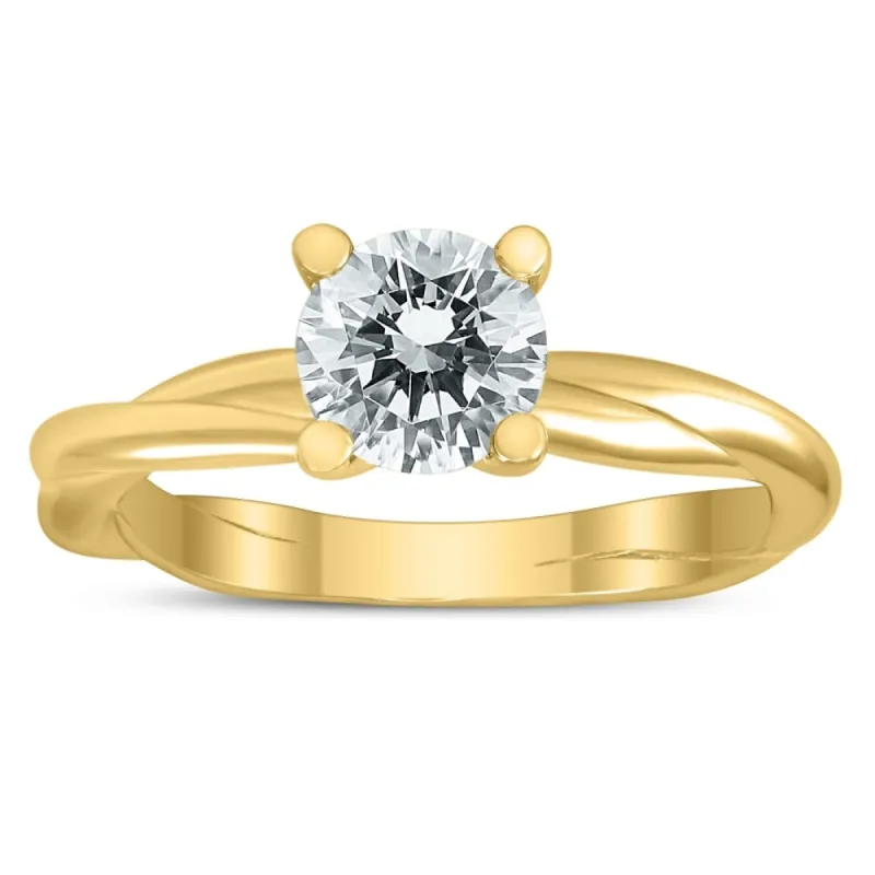 1 Carat AGS Certified Diamond Solitaire Braided Twist Ring in 14K Yellow Gold sold by Zulily