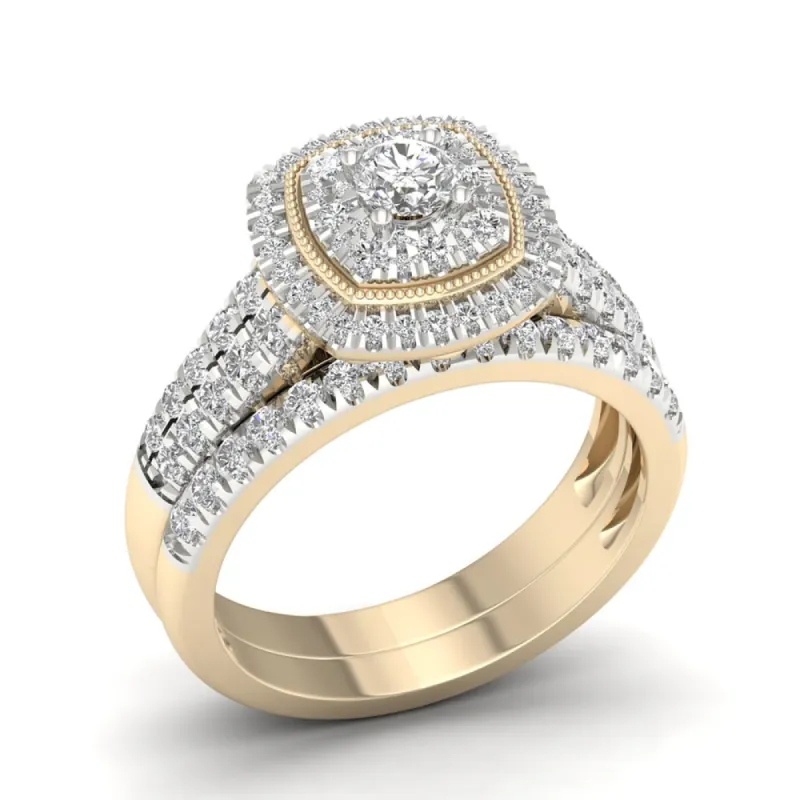 De Couer 14k Yellow Gold 1ct TDW Diamond Cluster Halo Bridal Set made by Zulily