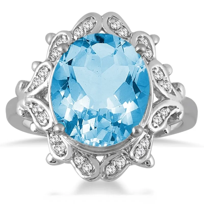5 Carat Blue Topaz and Diamond Ring in 10K White Gold sold by Zulily