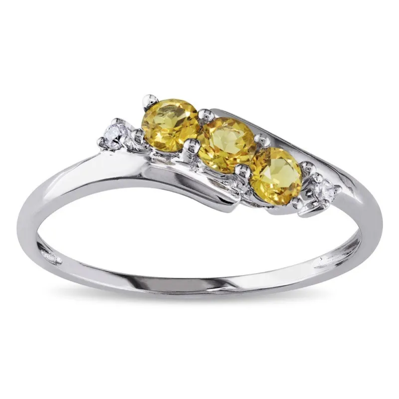 Miadora 10k White Gold Citrine and Diamond Curved Ring sold by Zulily