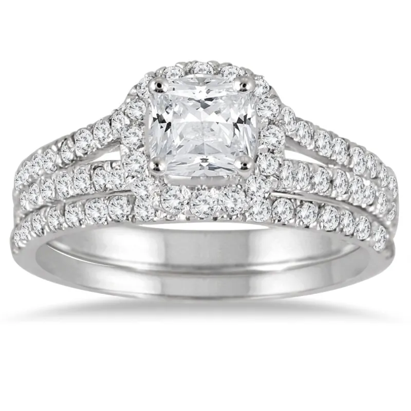 1 3/4 Carat Cushion Cut Diamond Bridal Set in 14K White Gold sold by Zulily