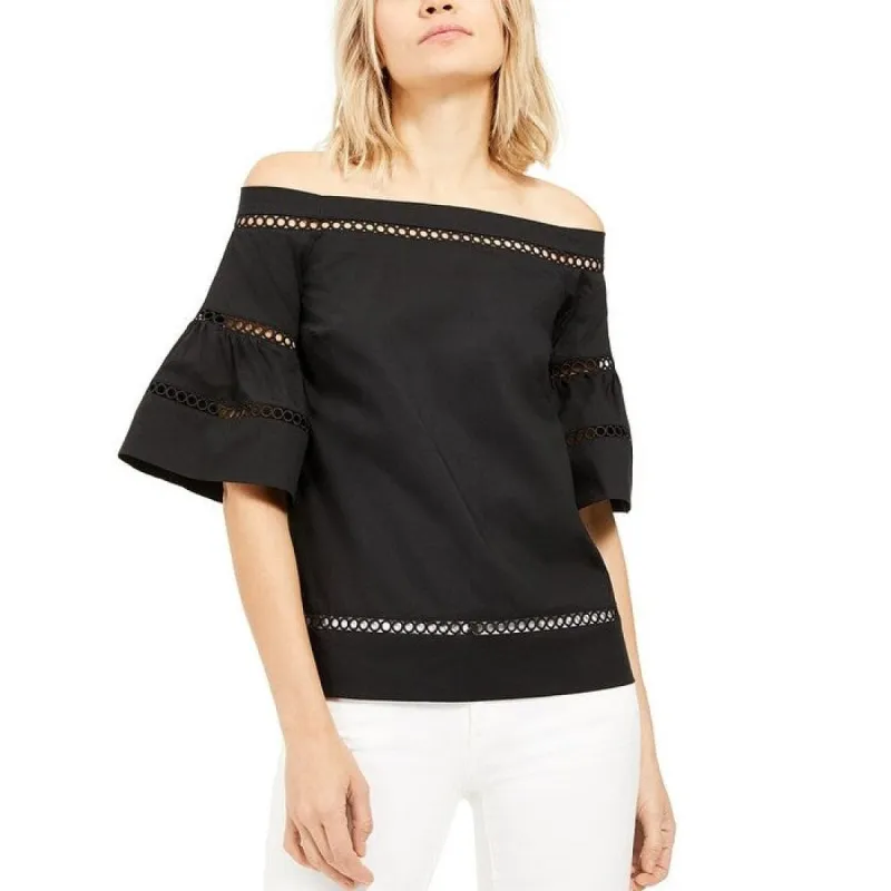 Michael Kors Women's Crochet Eyelet Trim Top Black Size Medium sold by Zulily