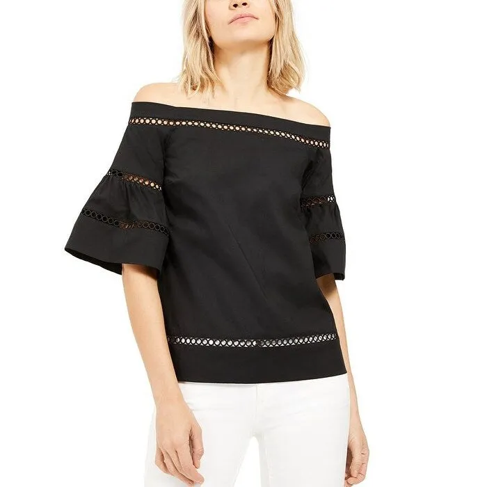 Michael Kors Women's Crochet Eyelet Trim Top Black Size Medium sold by Zulily