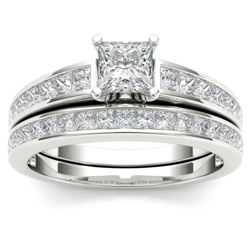De Couer 14K White Gold 2ct TDW Princess-Cut Diamond Engagement Ring Set - White H-I sold by Zulily