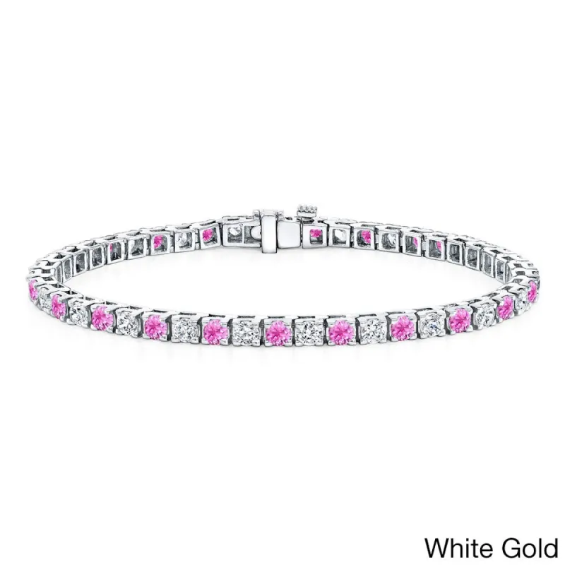 Auriya 3 1/2ct Round Pink Sapphire and 3 1/2ctw Diamond Tennis Bracelet 14k Gold sold by Zulily