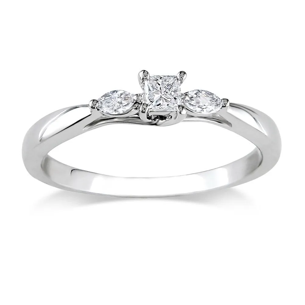 Miadora 10k White Gold 1/4ct TDW Princess and Marquise-Cut 3-Stone Engagement Ring sold by Zulily