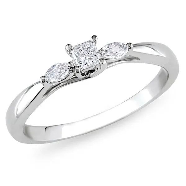 Miadora 10k White Gold 1/4ct TDW Princess and Marquise-Cut 3-Stone Engagement Ring sold by Zulily product image thumbnail 3