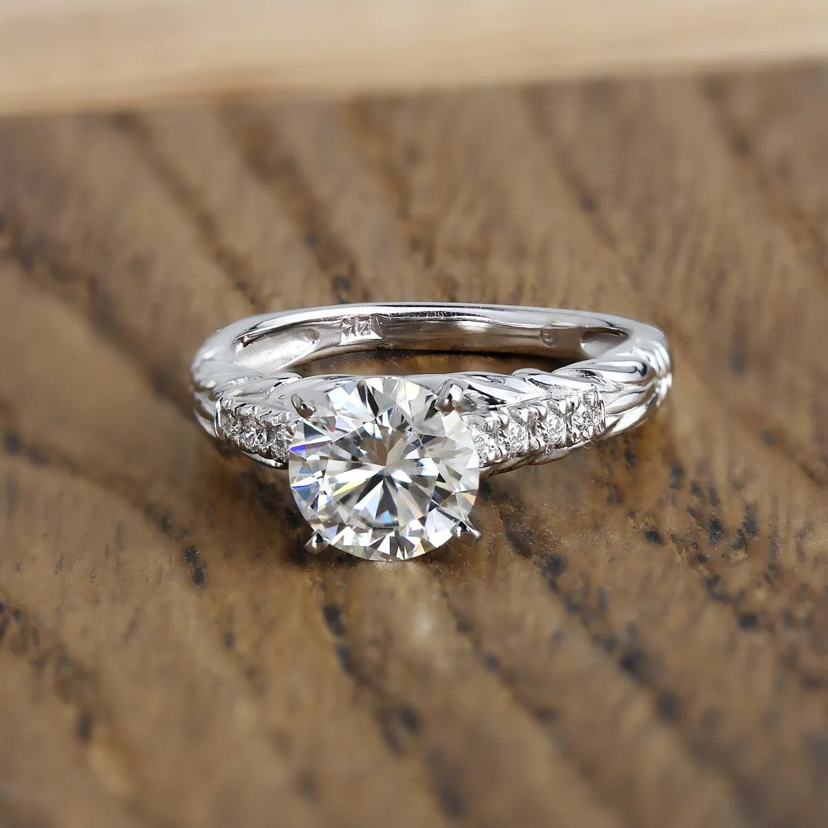 Auriya 14k Gold 2ct Round Moissanite and Diamond Engagement Ring 1/6ct TDW sold by Zulily product image thumbnail 2