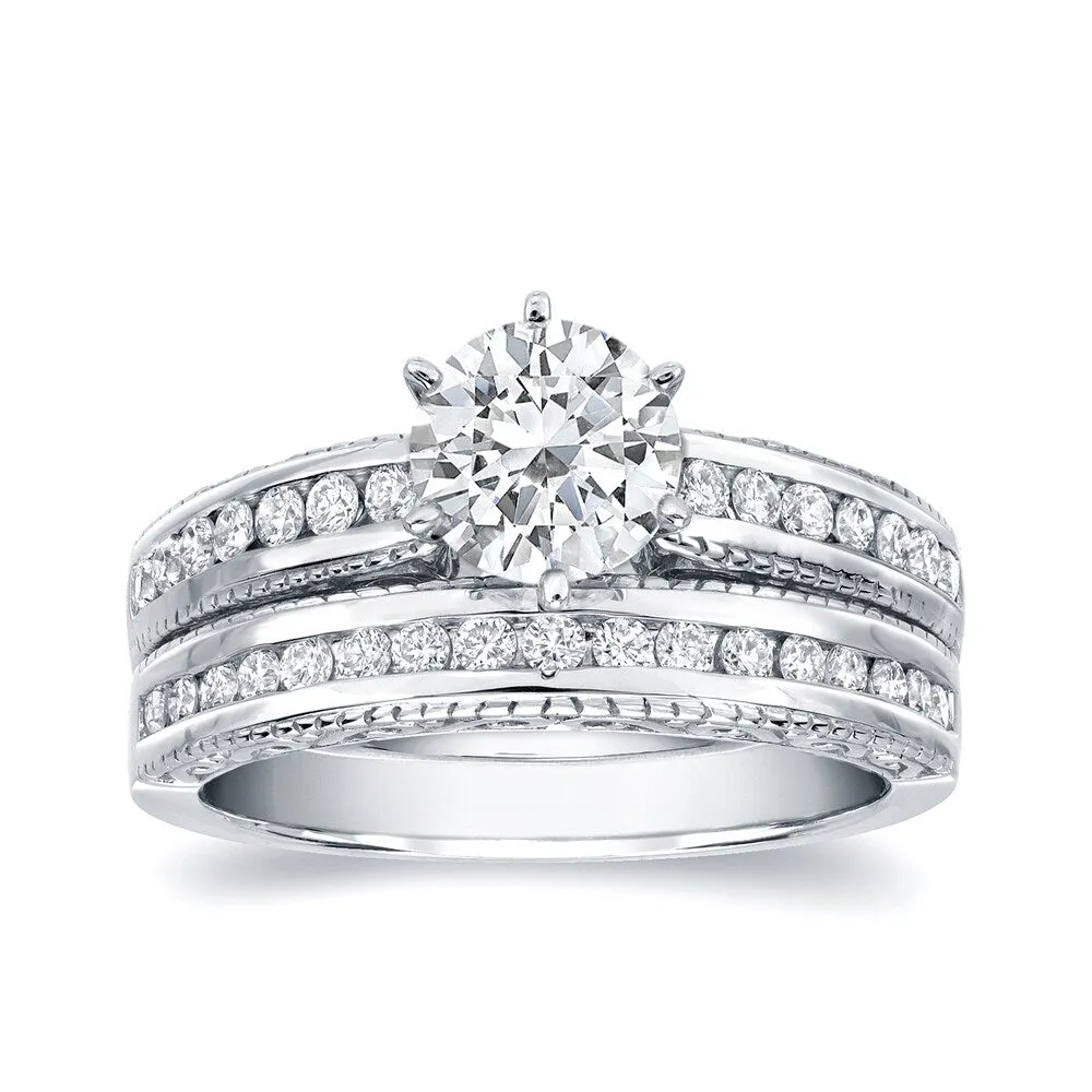 Auriya 14k Gold Vintage Inspired 1 1/4ctw Round Diamond Engagement Ring Set Certified sold by Zulily