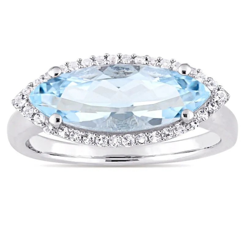 Miadora Sterling Silver Marquise-Cut Sky-Blue Topaz and White Topaz Halo Cocktail Ring sold by Zulily
