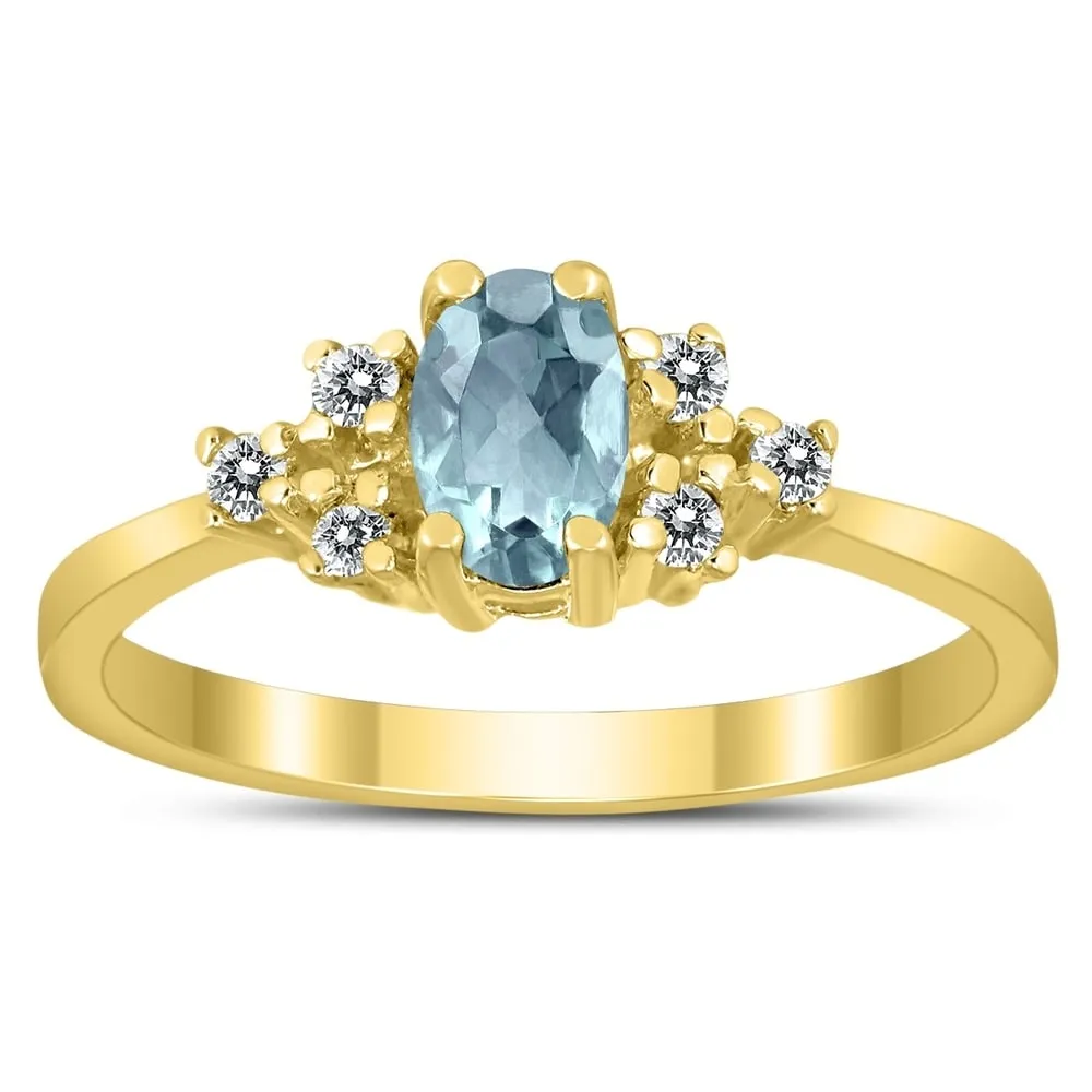 6X4MM Aquamarine and Diamond Regal Ring in 10K Yellow Gold sold by Zulily